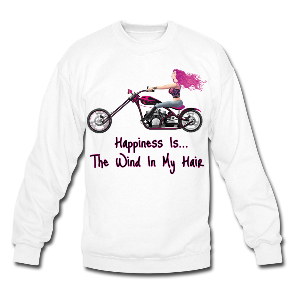 Happiness Is-Wind In My Pink Hair-Crewneck Sweatshirt - white