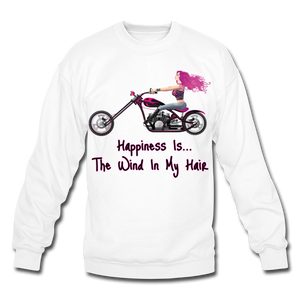 Happiness Is-Wind In My Pink Hair-Crewneck Sweatshirt - white
