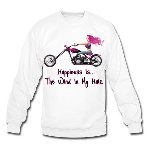 Happiness Is-Wind In My Pink Hair-Crewneck Sweatshirt - white