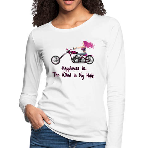Happiness Is ~ Wind In Hair ~ Pink Hair ~ Women's Premium Long Sleeve T-Shirt - white